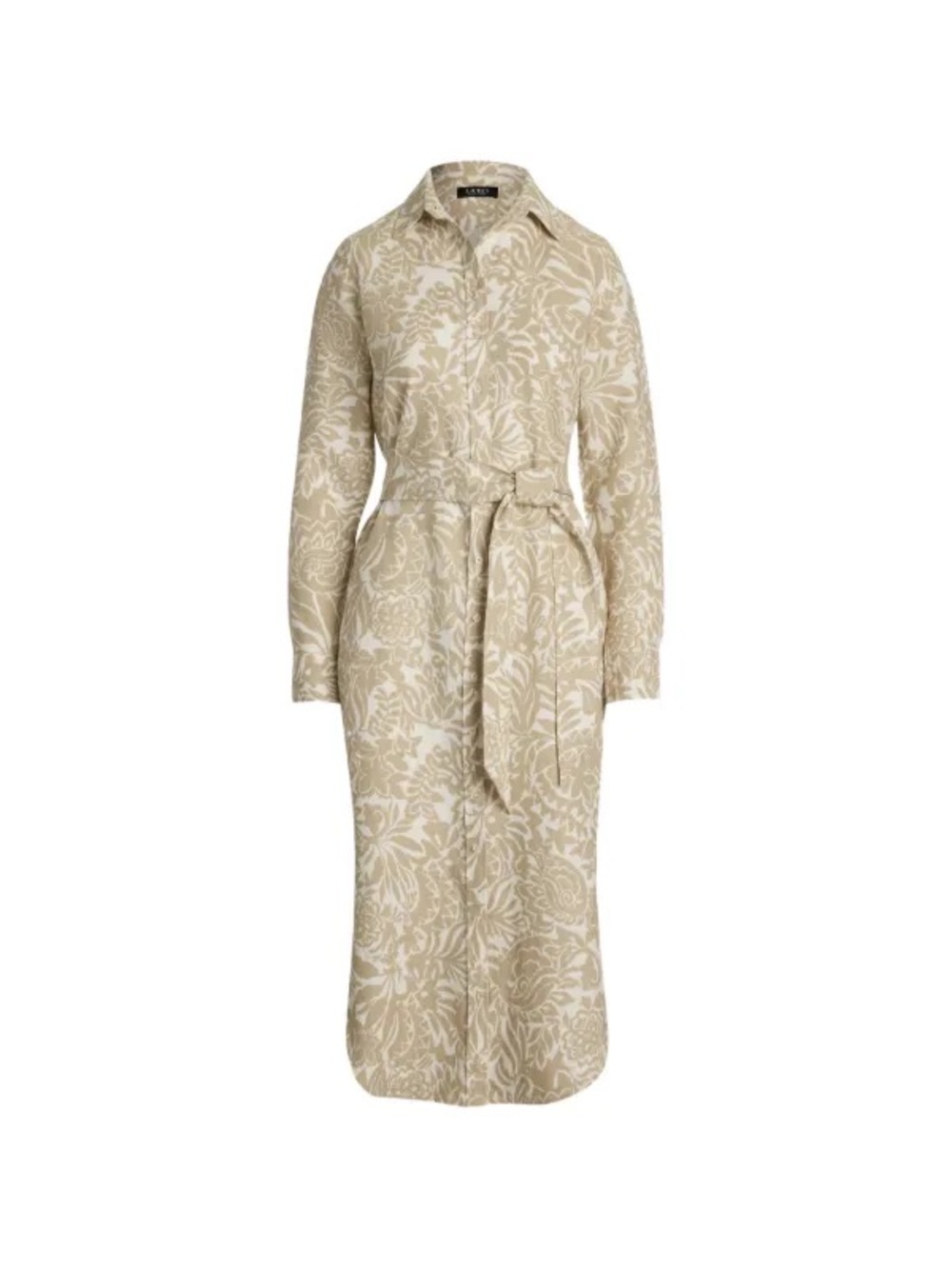 100% Linen Lauren Ralph Lauren Beige Floral Button-Front Shirt Dress Size 8 - Picture 5 of 11